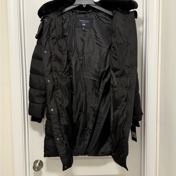 London Fog Women's Black Puffer Jacket with Detachable Faux Fur and Hood - Picture 5 of 9